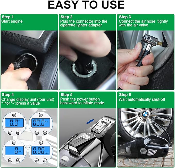 مكنسة كهربائية لنفخ إطارات السيارات 4 في 1 